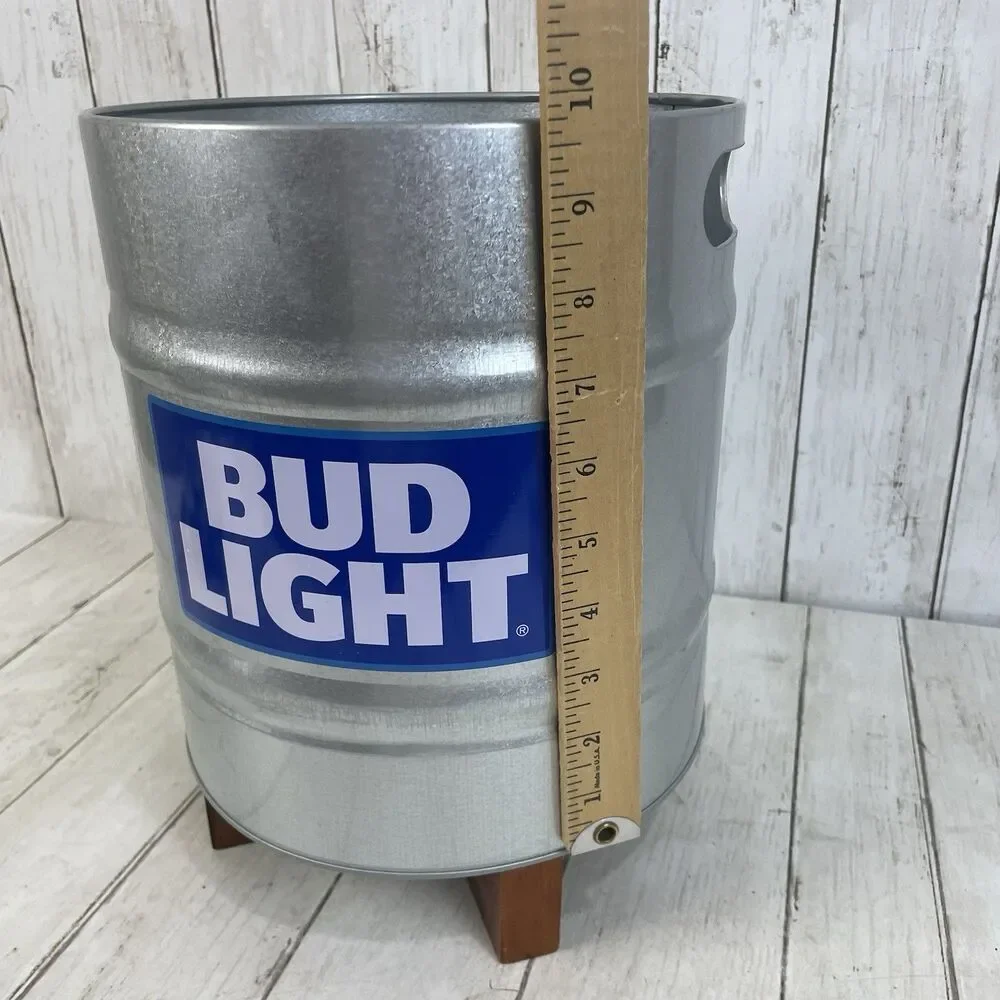 Bud Light Beer Ice Holder Metal Bucket Pony Keg W/ Wooden Stand - Rare!
